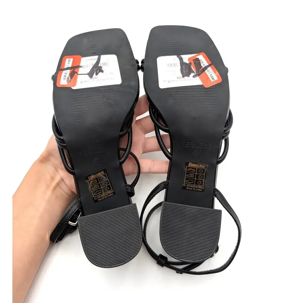 Berness Emmarie Tubular Strap Sandals Open Toe Women's Black Size US7 EU37.5